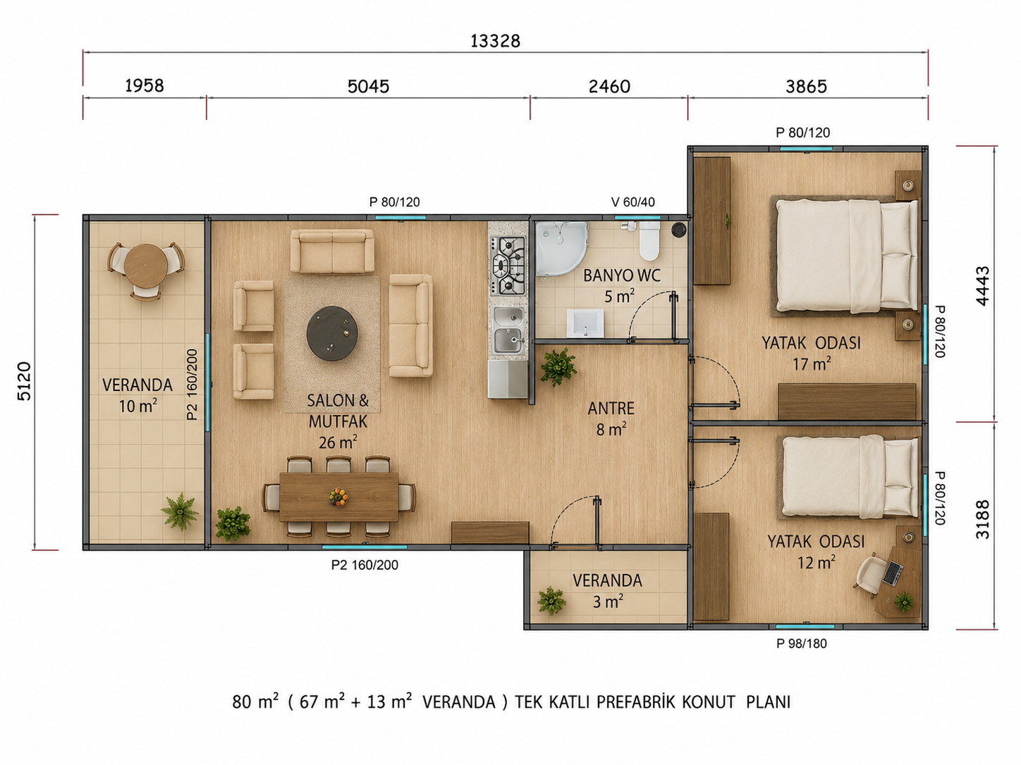 80 m² Tek Katlı Prefabrik Ev