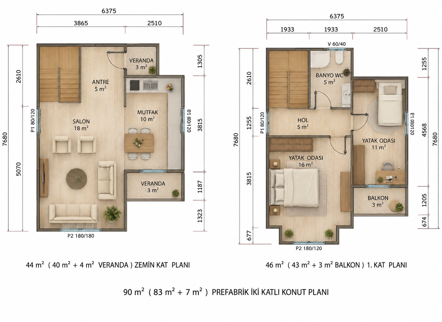 90 m² İki Katlı Prefabrik Ev