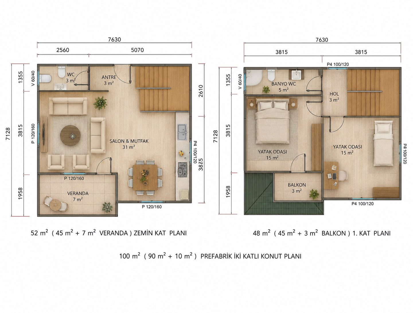 100 m² İki Katlı Prefabrik Ev