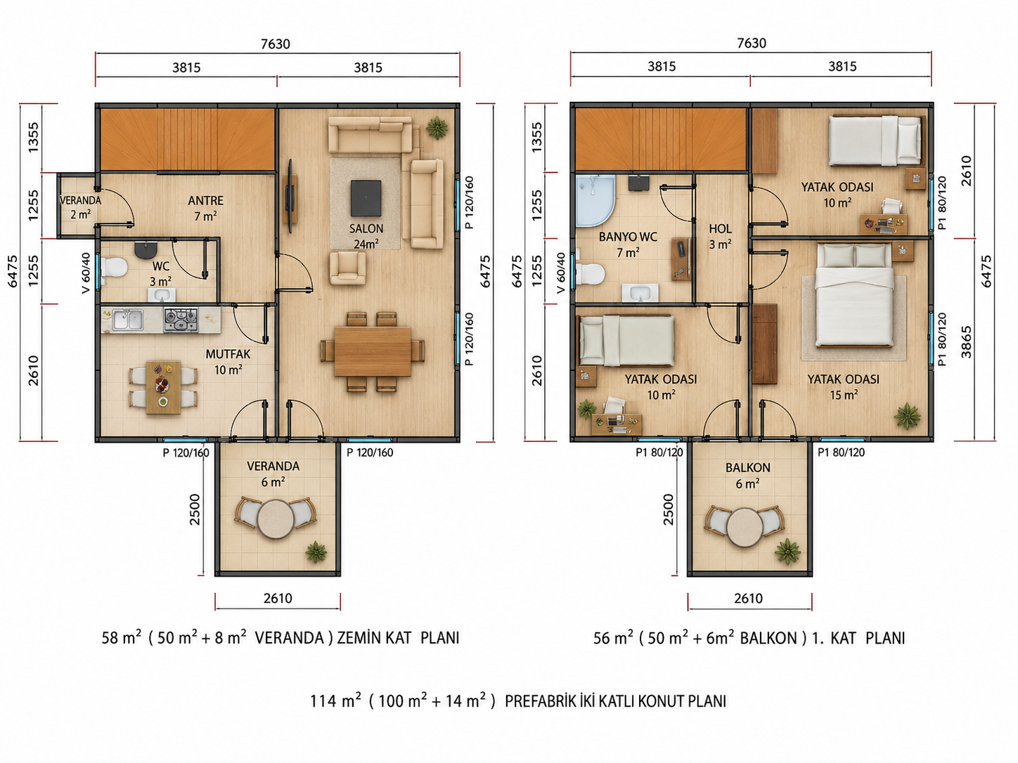 114 m² İki Katlı Prefabrik Ev