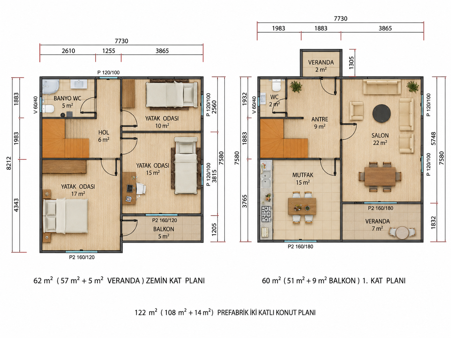 122 m² İki Katlı Prefabrik Ev