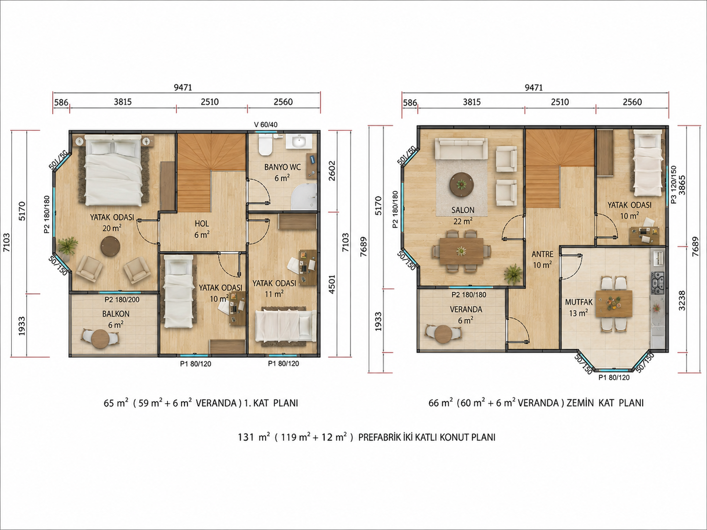131 m² İki Katlı Prefabrik Ev