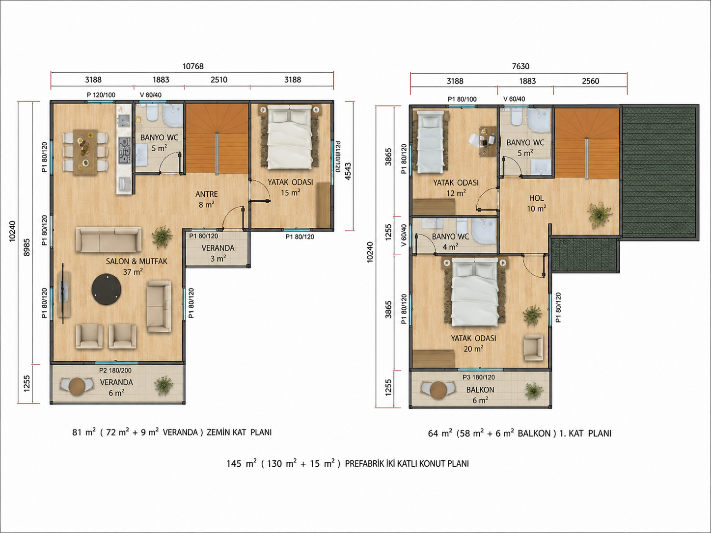 145 m² İki Katlı Prefabrik Ev