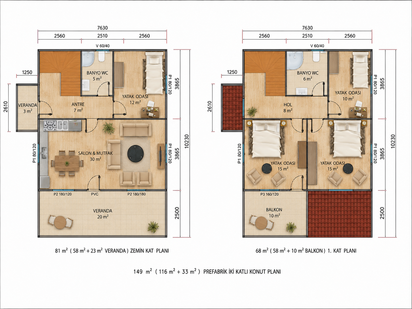 149 m² İki Katlı Prefabrik Ev