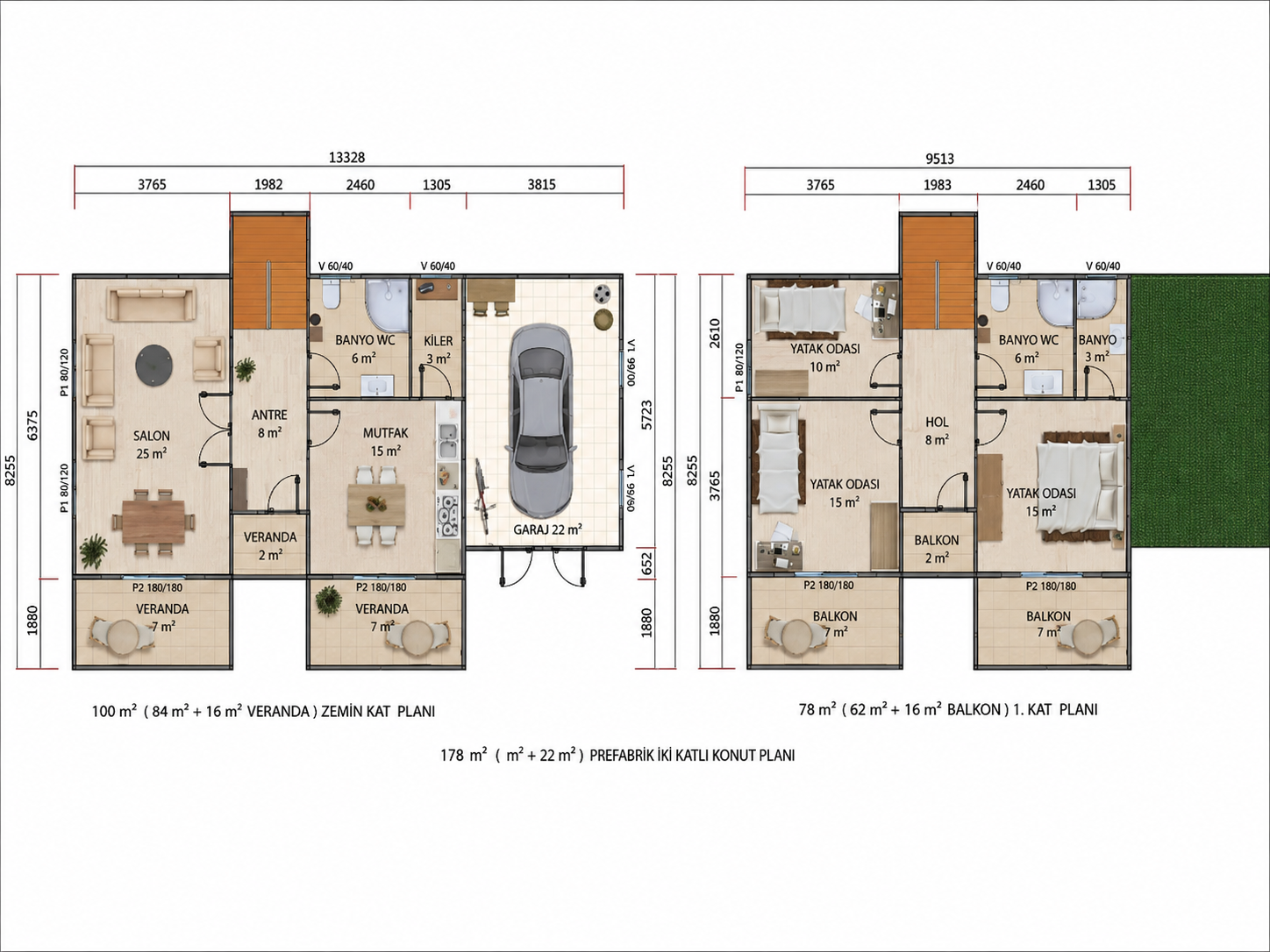 178 m² İki Katlı Prefabrik Ev